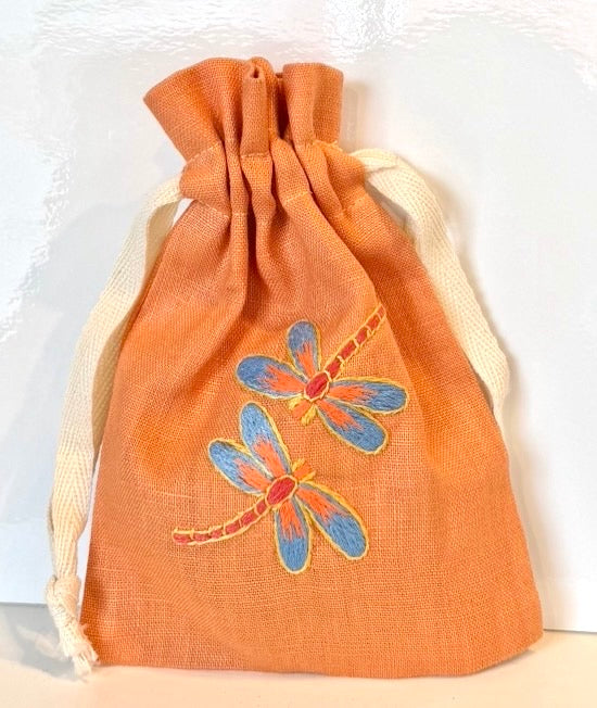Linen Drawstring Pouches (dried lavender sachet included), 25+ Gorgeous Choices, hand embroidered in Vietnam!