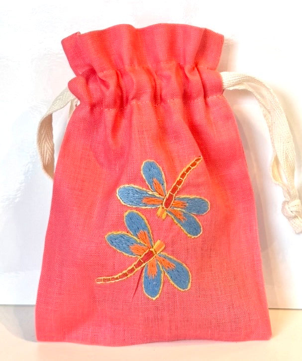 Linen Drawstring Pouches (dried lavender sachet included), 25+ Gorgeous Choices, hand embroidered in Vietnam!