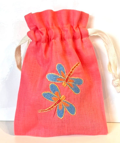 Linen Drawstring Pouches (dried lavender sachet included), 25+ Gorgeous Choices, hand embroidered in Vietnam!