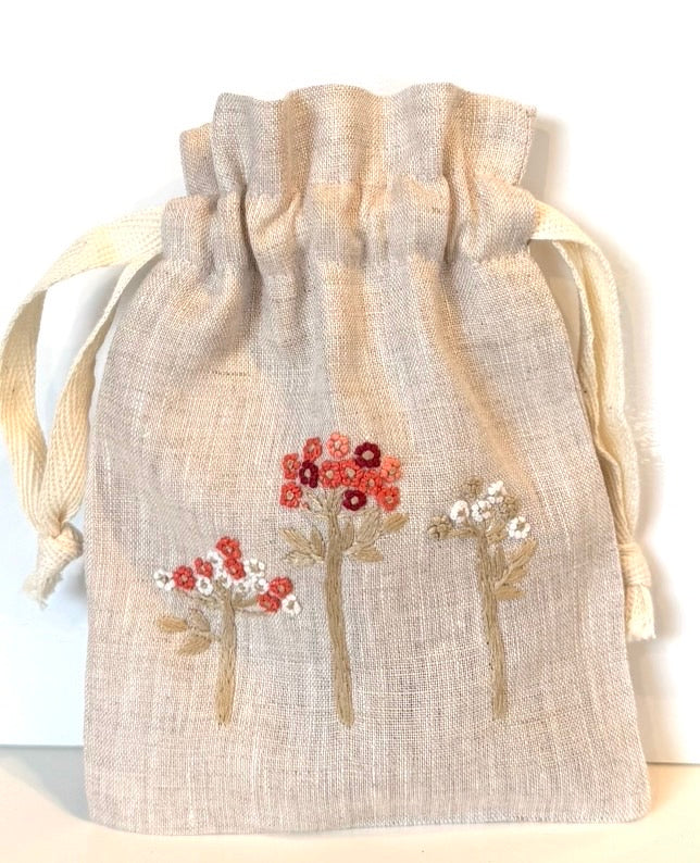 Linen Drawstring Pouches (dried lavender sachet included), 25+ Gorgeous Choices, hand embroidered in Vietnam!
