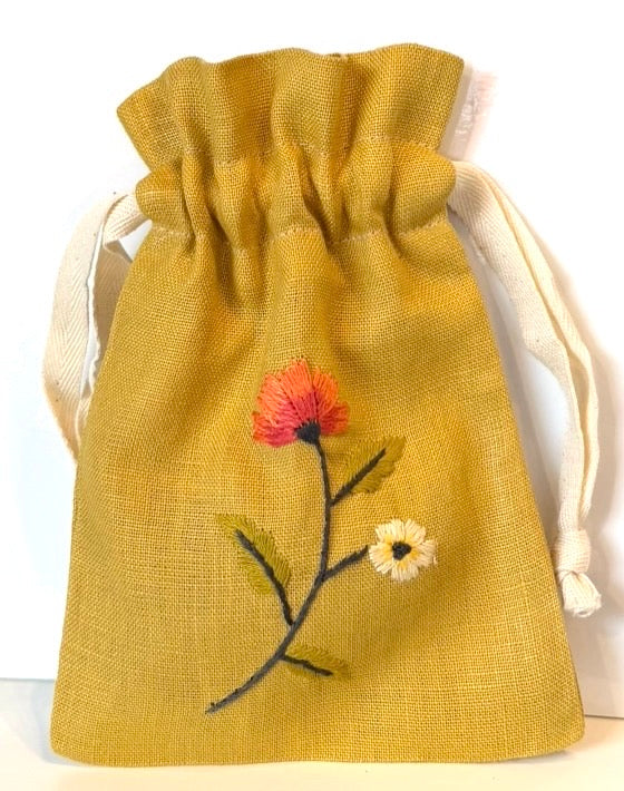 Linen Drawstring Pouches (dried lavender sachet included), 25+ Gorgeous Choices, hand embroidered in Vietnam!
