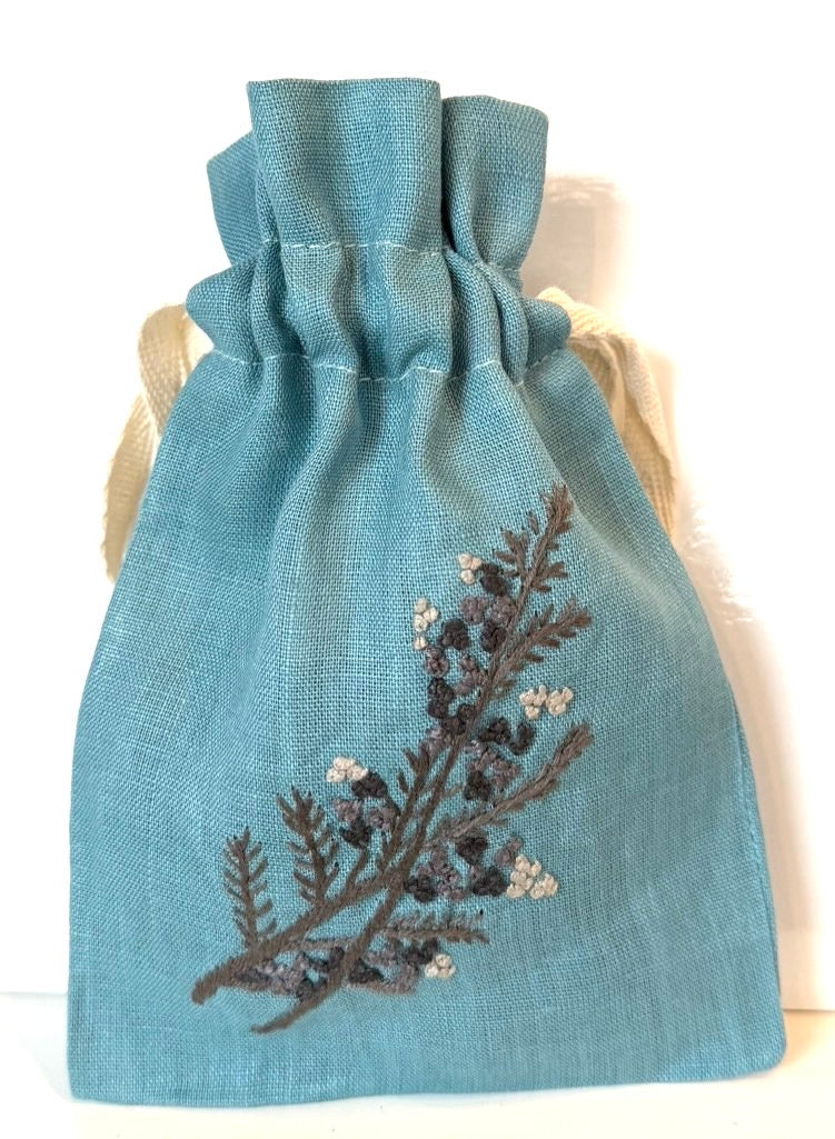 Linen Drawstring Pouches (dried lavender sachet included), 25+ Gorgeous Choices, hand embroidered in Vietnam!