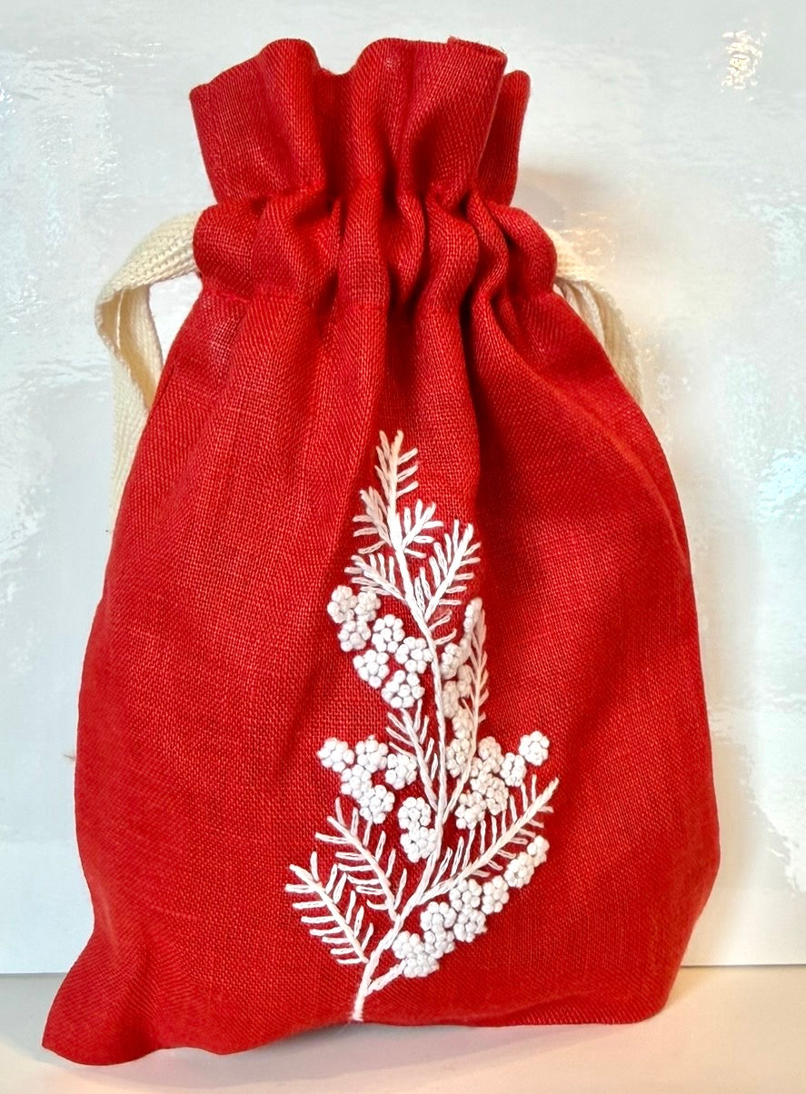Linen Drawstring Pouches (dried lavender sachet included), 25+ Gorgeous Choices, hand embroidered in Vietnam!