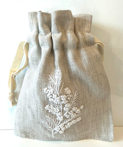 Linen Drawstring Pouches (dried lavender sachet included), 25+ Gorgeous Choices, hand embroidered in Vietnam!