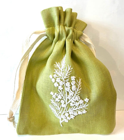 Linen Drawstring Pouches (dried lavender sachet included), 25+ Gorgeous Choices, hand embroidered in Vietnam!