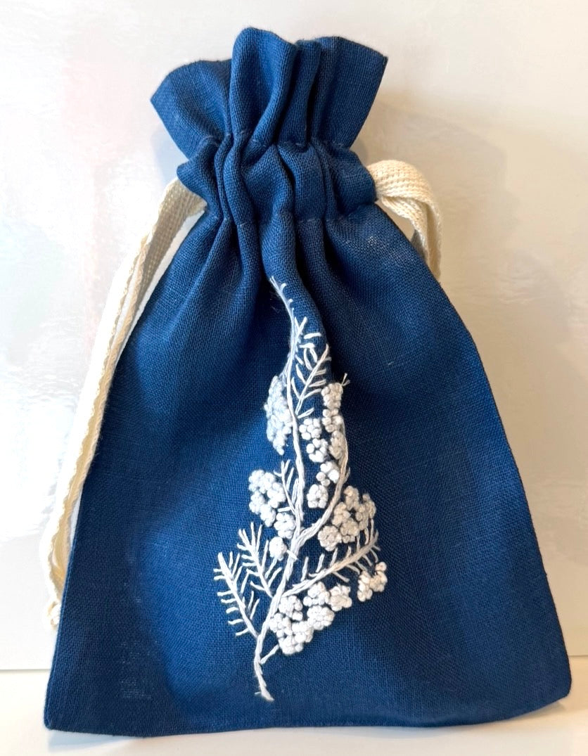 Linen Drawstring Pouches (dried lavender sachet included), 25+ Gorgeous Choices, hand embroidered in Vietnam!