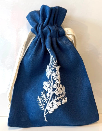 Linen Drawstring Pouches (dried lavender sachet included), 25+ Gorgeous Choices, hand embroidered in Vietnam!