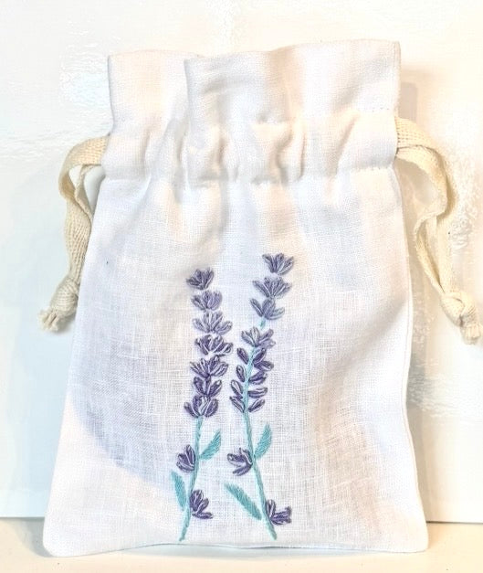Linen Drawstring Pouches (dried lavender sachet included), 25+ Gorgeous Choices, hand embroidered in Vietnam!