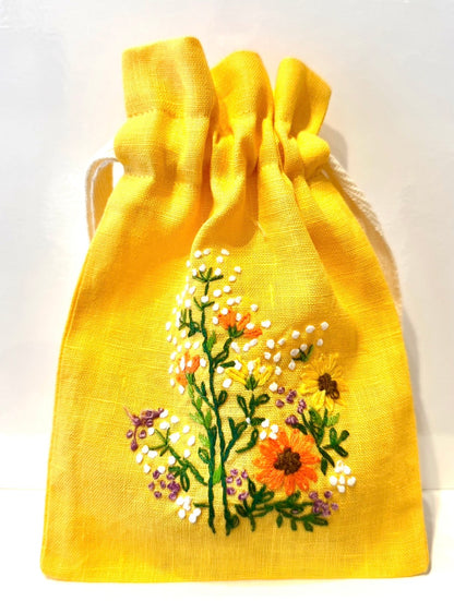 Linen Drawstring Pouches (dried lavender sachet included), 25+ Gorgeous Choices, hand embroidered in Vietnam!