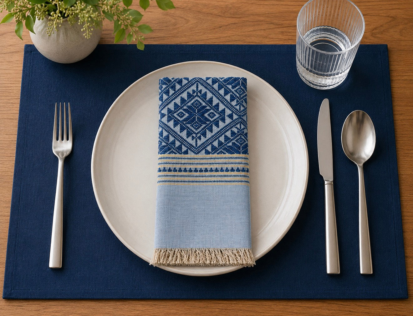 "Nai Yang" 20" x 20" Napkins with traditional patterns, handwoven Lao cotton w/ natural dyes