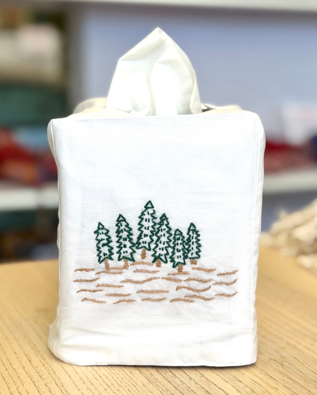 Tissue Box Covers, Cotton "Coastal" Group, hand embroidered in Vietnam