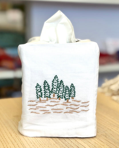 Tissue Box Covers, Cotton "Coastal" Group, hand embroidered in Vietnam