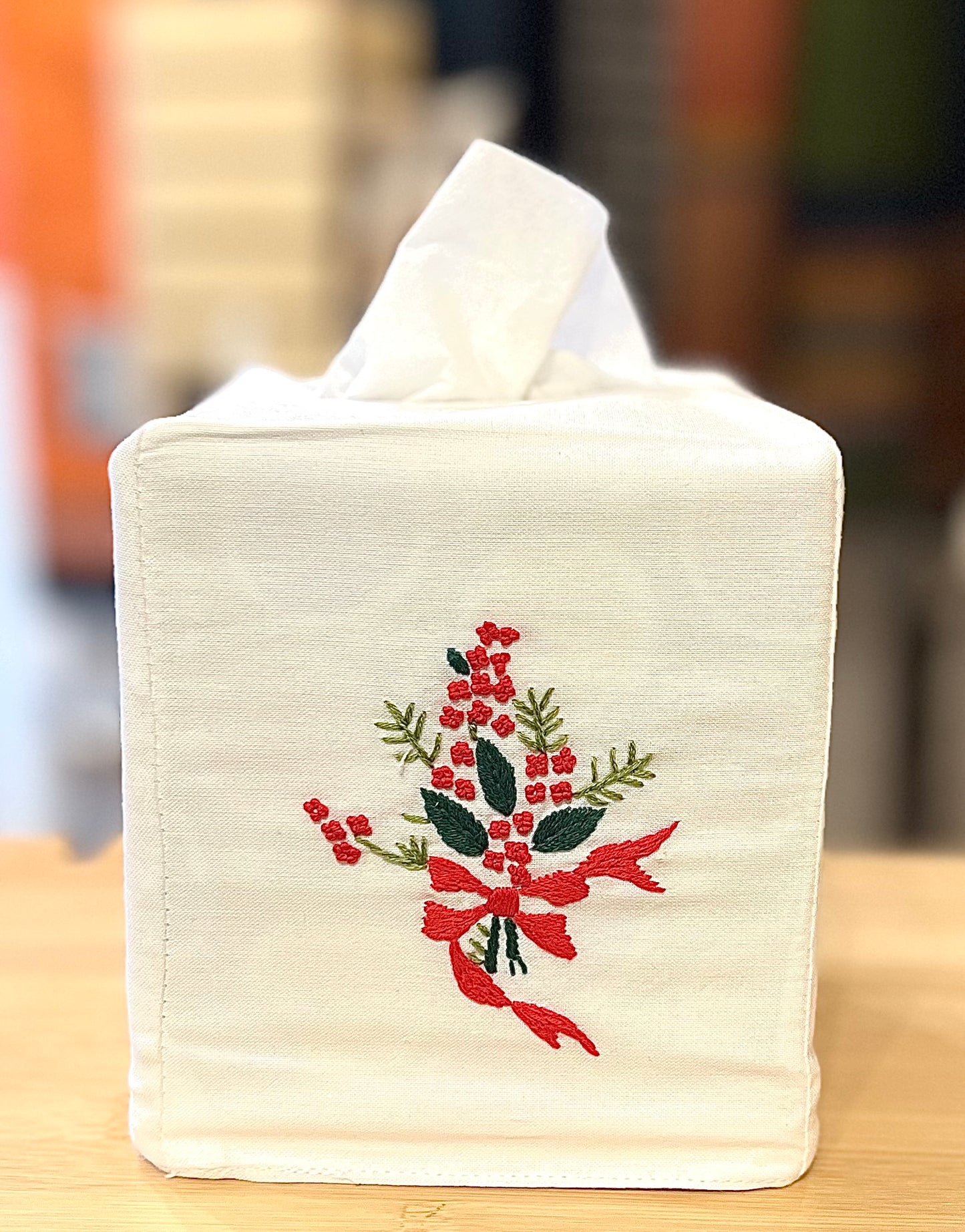 "Holiday" Cotton Tissue Box Covers, hand embroidered in Vietnam