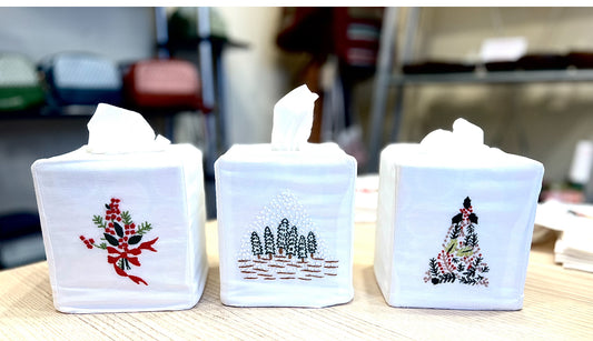 "Holiday" Cotton Tissue Box Covers, hand embroidered in Vietnam