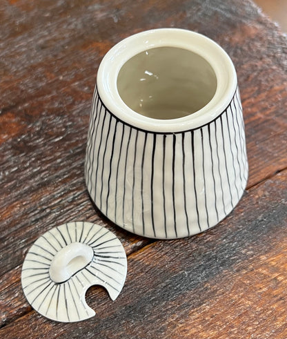 Hand-painted Sugar Bowls, w/ lines and dots, from Bat Trang, Vietnam