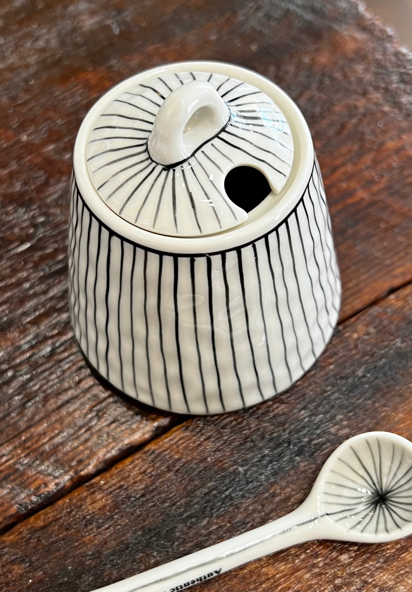 Hand-painted Sugar Bowls, w/ lines and dots, from Bat Trang, Vietnam