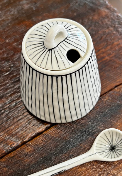 Hand-painted Sugar Bowls, w/ lines and dots, from Bat Trang, Vietnam