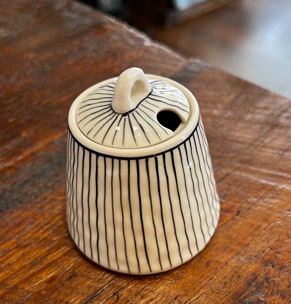 Hand-painted Sugar Bowls, w/ lines and dots, from Bat Trang, Vietnam