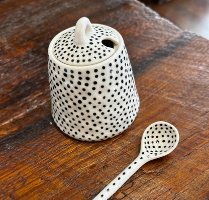 Hand-painted Sugar Bowls, w/ lines and dots, from Bat Trang, Vietnam