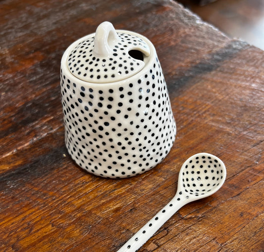 Hand-painted Sugar Bowls, w/ lines and dots, from Bat Trang, Vietnam