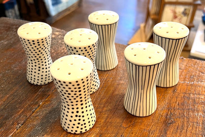 Hand-painted Salt & Pepper Shakers with dots and lines, from Bat Trang, Vietnam