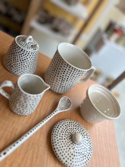 Hand-painted Coffee & Tea Mugs with dots and lines, from Bat Trang, Vietnam