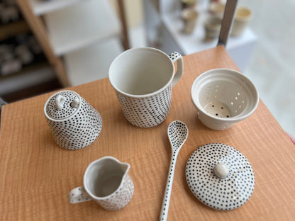 Hand-painted Coffee & Tea Mugs with dots and lines, from Bat Trang, Vietnam