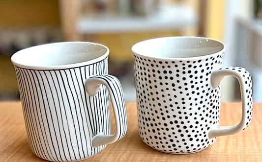 Hand-painted Coffee & Tea Mugs with dots and lines, from Bat Trang, Vietnam
