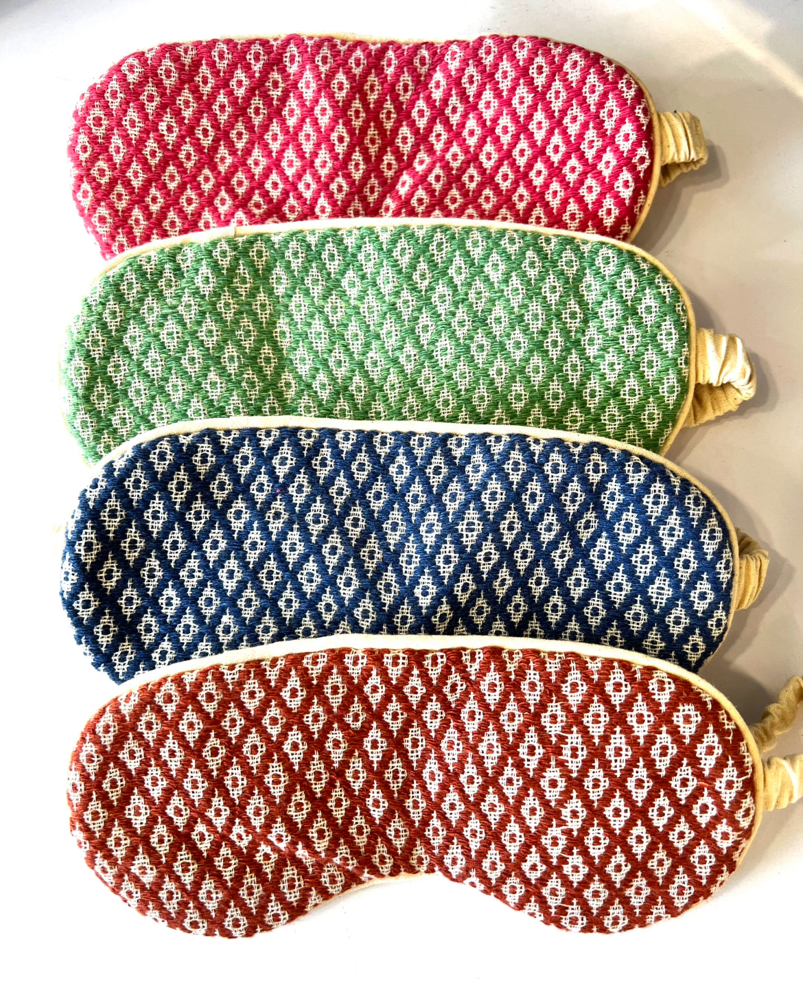 “Chie” Eye Mask, handwoven cotton w/ small diamonds pattern