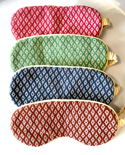 “Chie” Eye Mask, handwoven cotton w/ small diamonds pattern