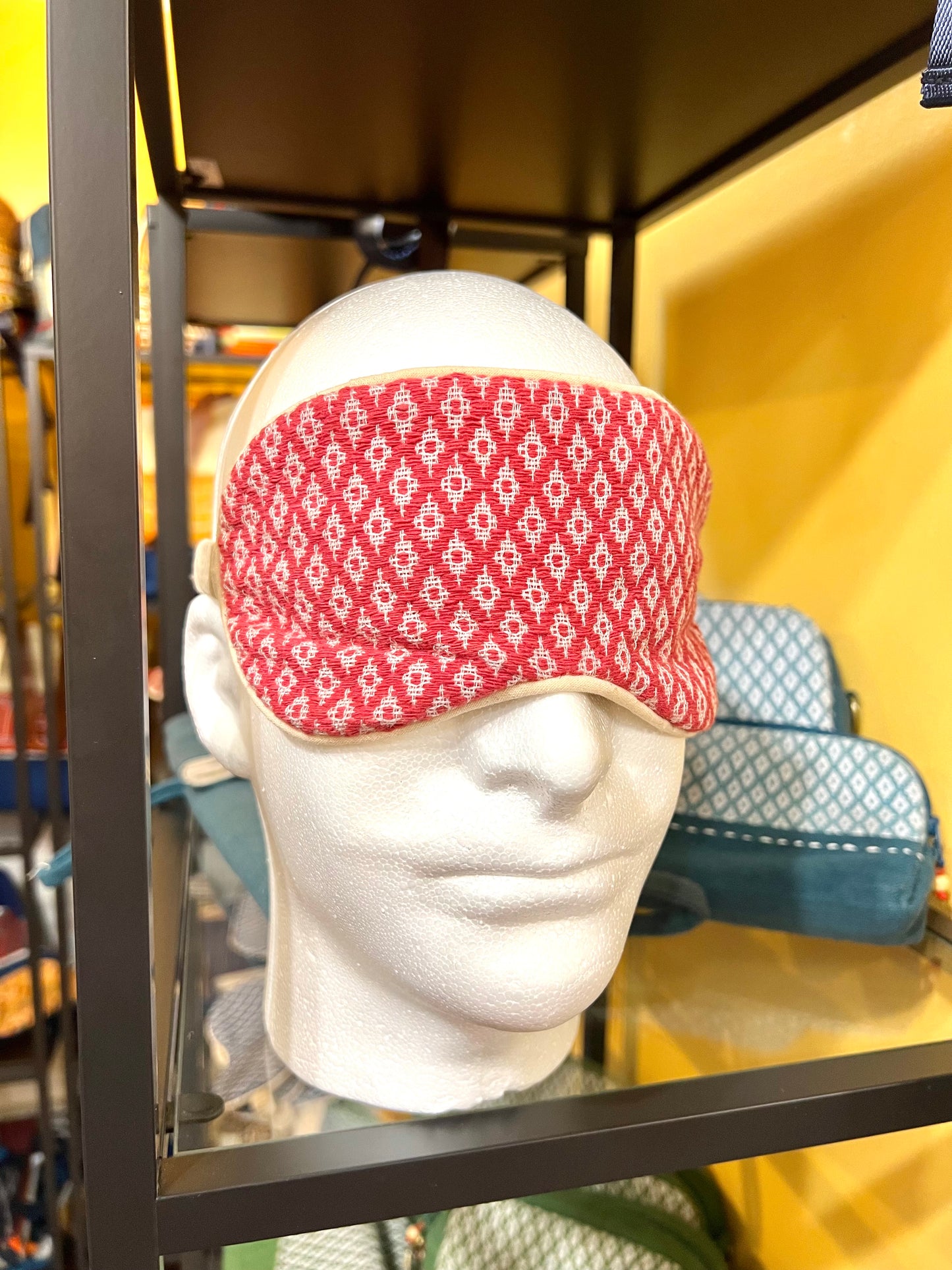 “Chie” Eye Mask, handwoven cotton w/ small diamonds pattern