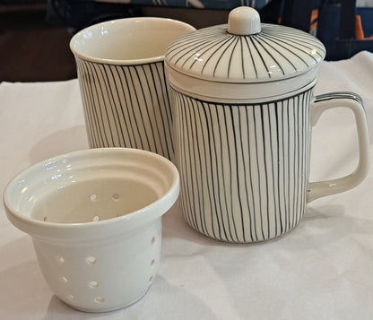 Hand-painted Tea Strainer with dots and lines, from Bat Trang, Vietnam