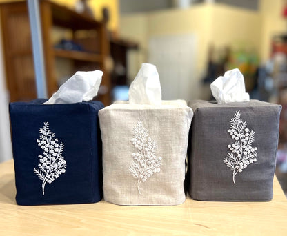 Tissue Box Covers, NEW "French Flowers" group, hand embroidered linen