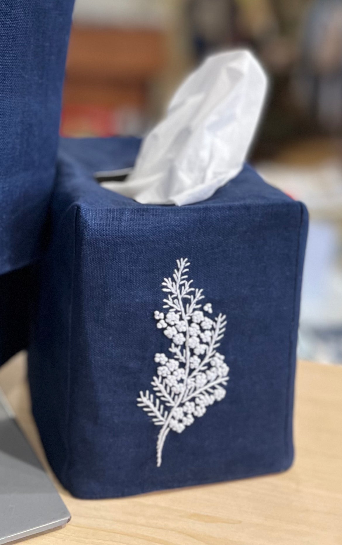 Tissue Box Covers, NEW "French Flowers" group, hand embroidered linen