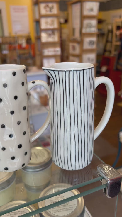 Ceramic Creamers with dots and lines, hand painted in Vietnam