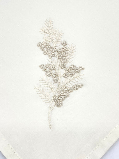 "French Knots" Ivory Cotton Napkins, 16" x  16" with simple hem