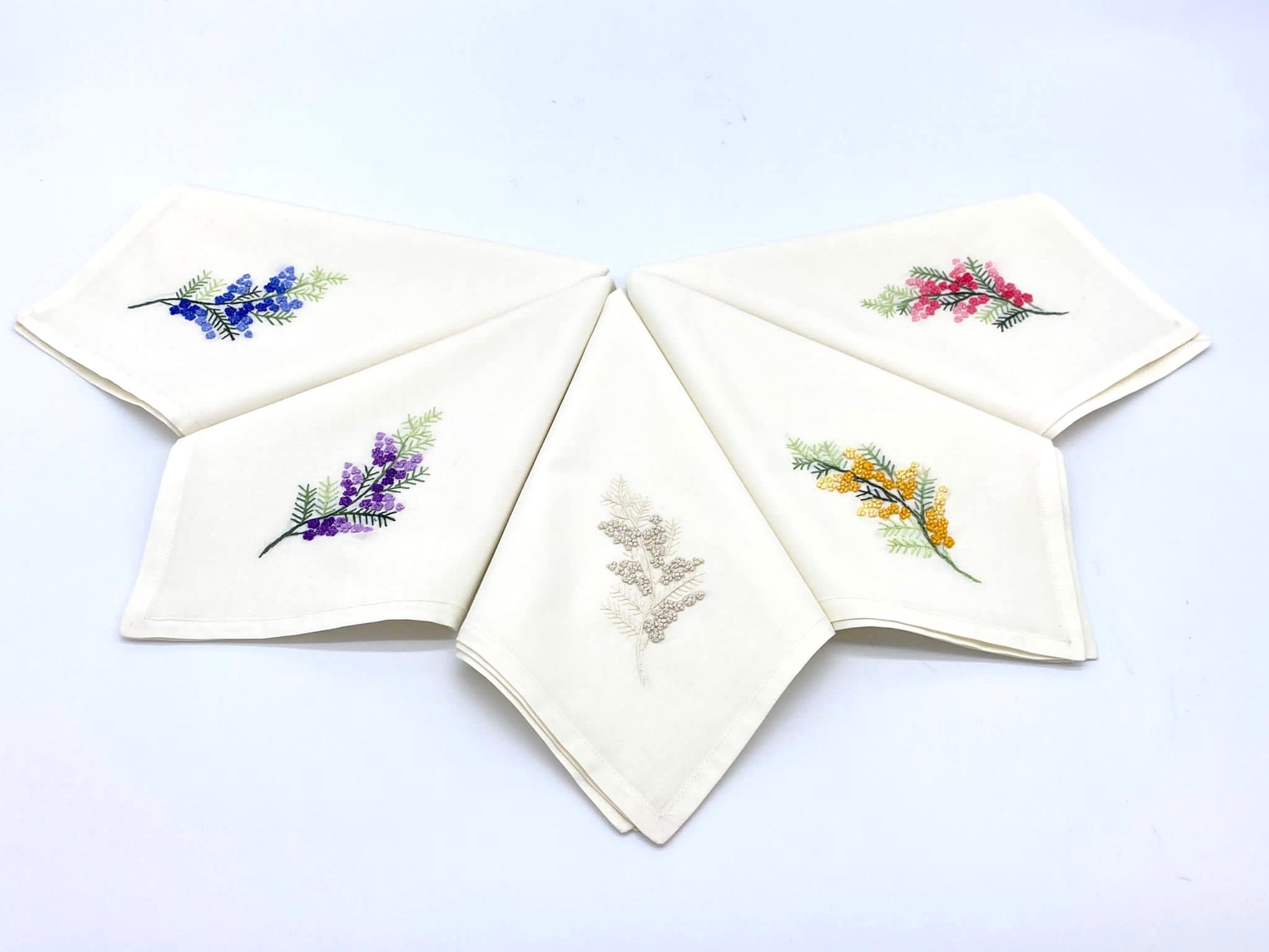"French Flowers" Ivory Cotton Napkins, 16" x  16" with simple hem