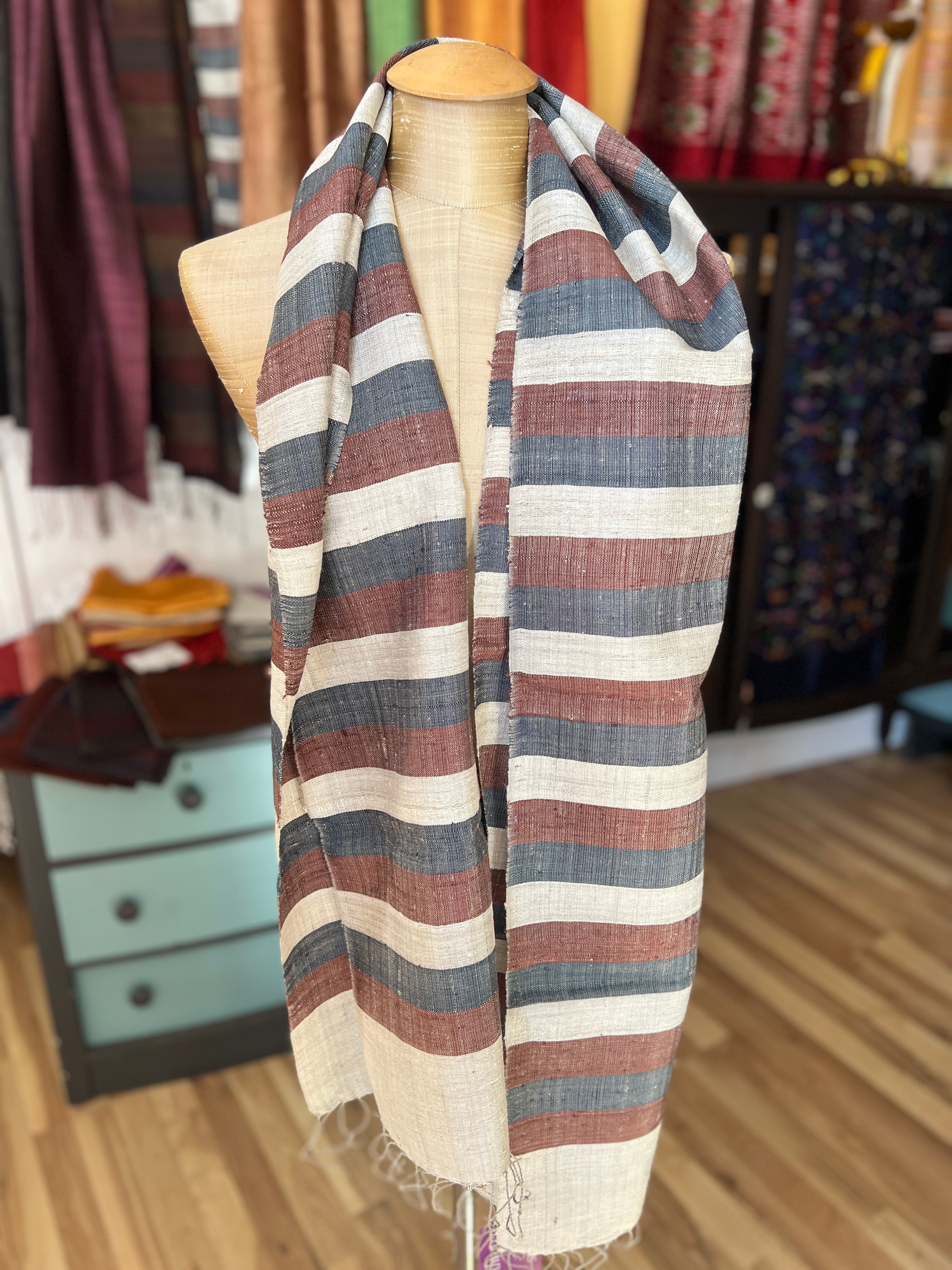 “Yarmouth” Group Handwoven Raw Silk Scarves (in stripes & solids)