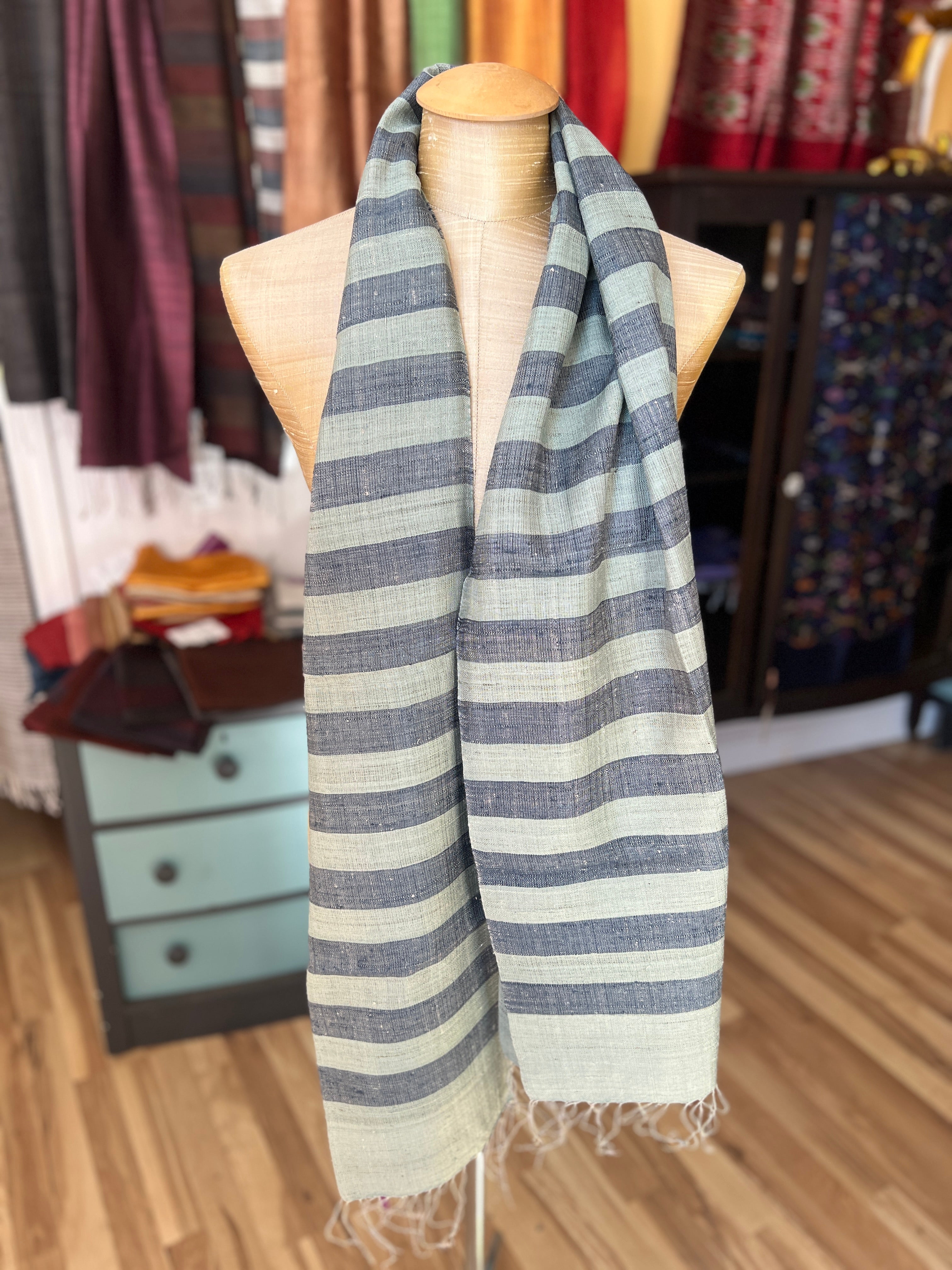 “Yarmouth” Group Handwoven Raw Silk Scarves (in stripes & solids)