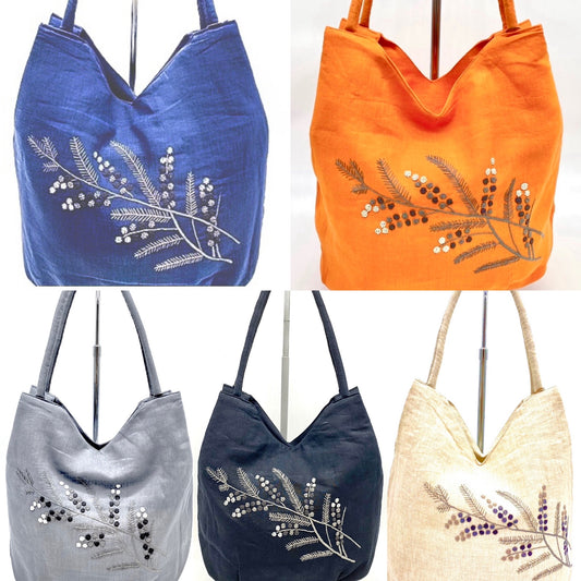 "Melissa’s” Linen Bag, w/ hand embroidered French knots