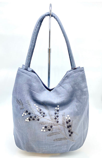 "Melissa’s” Linen Bag, w/ hand embroidered French knots