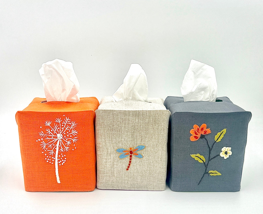 "Botanicals" Hand Embroidered Tissue Box Covers