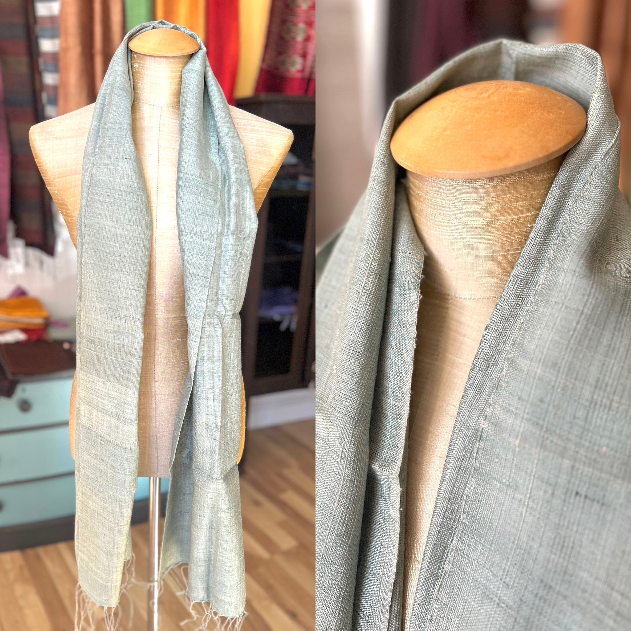 “Yarmouth” Group Handwoven Raw Silk Scarves (in stripes & solids)