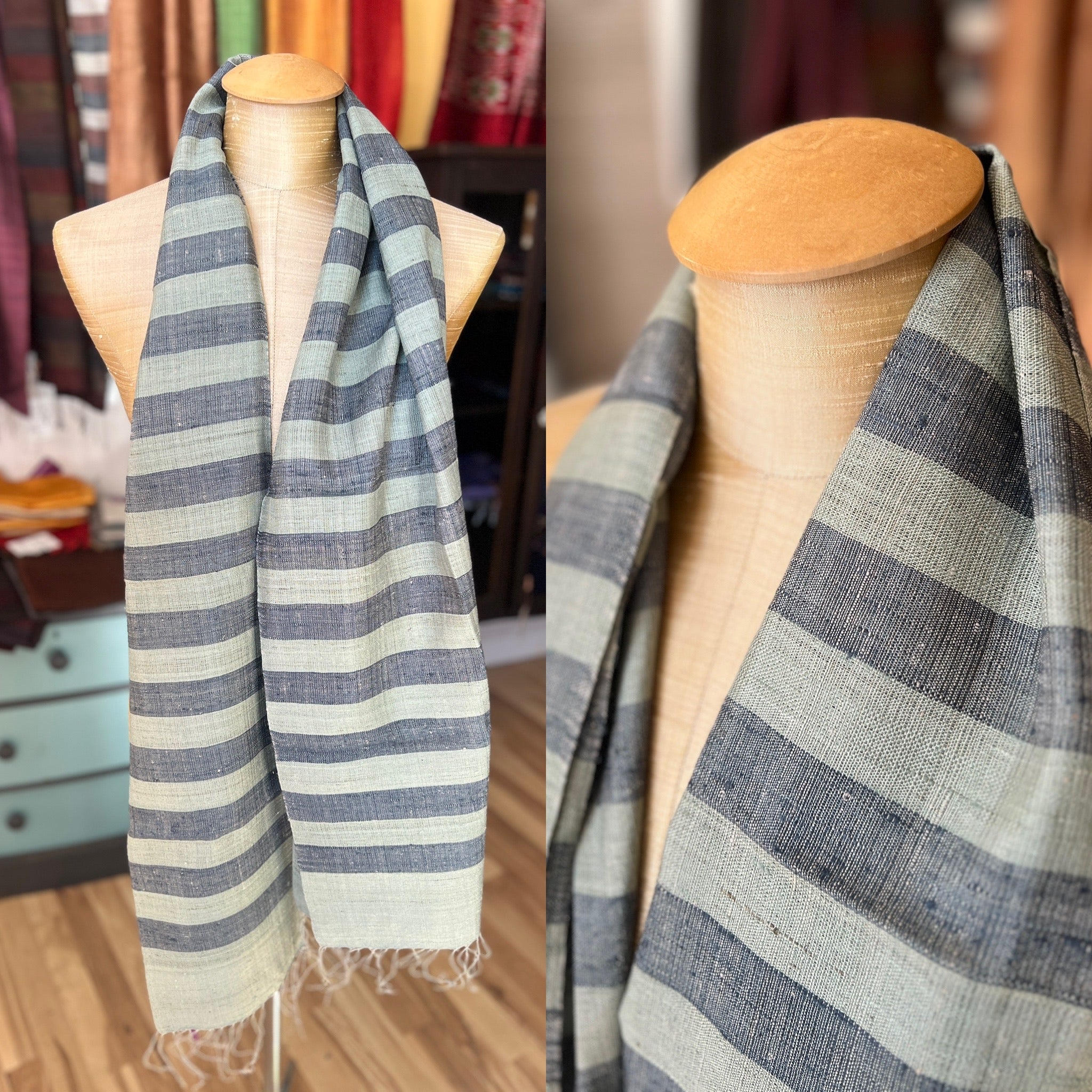 “Yarmouth” Group Handwoven Raw Silk Scarves (in stripes & solids)