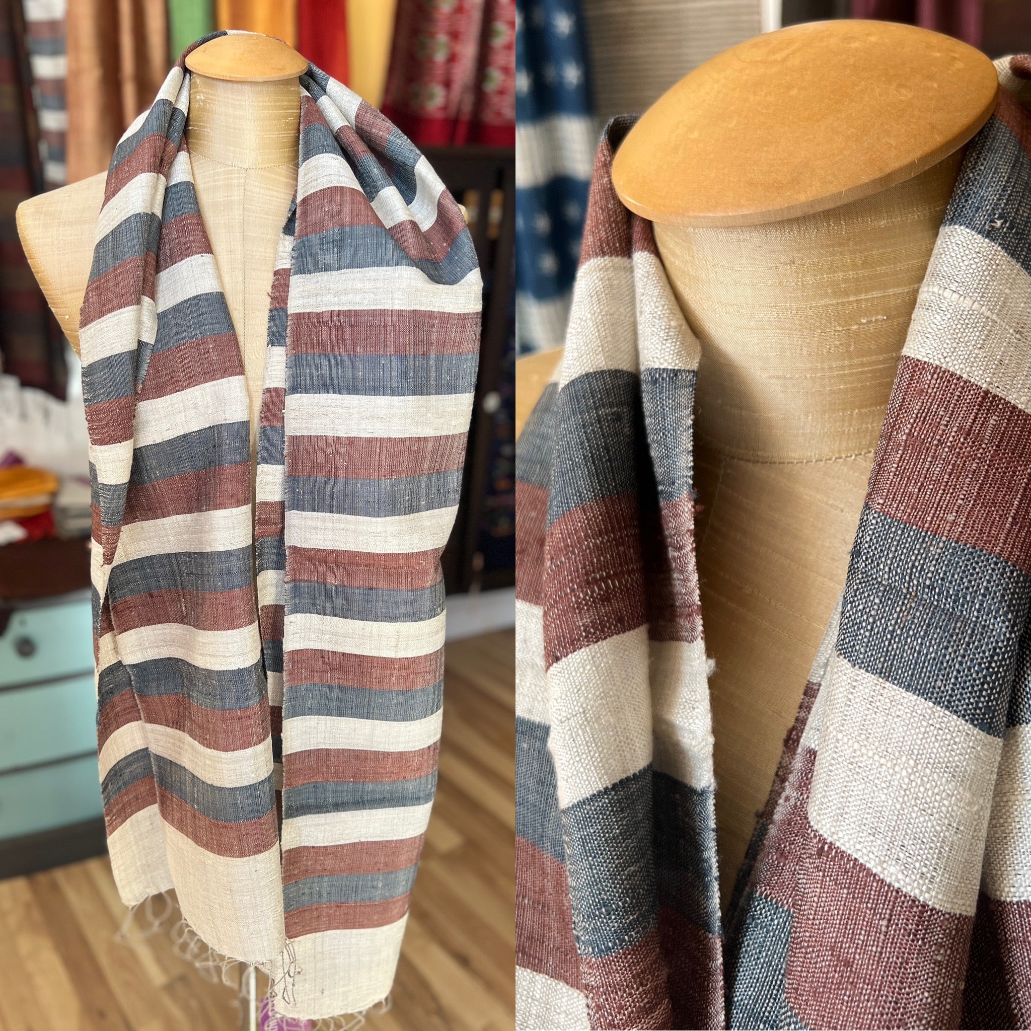 “Yarmouth” Group Handwoven Raw Silk Scarves (in stripes & solids)
