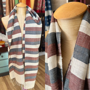 “Yarmouth” Group Handwoven Raw Silk Scarves (in stripes & solids)