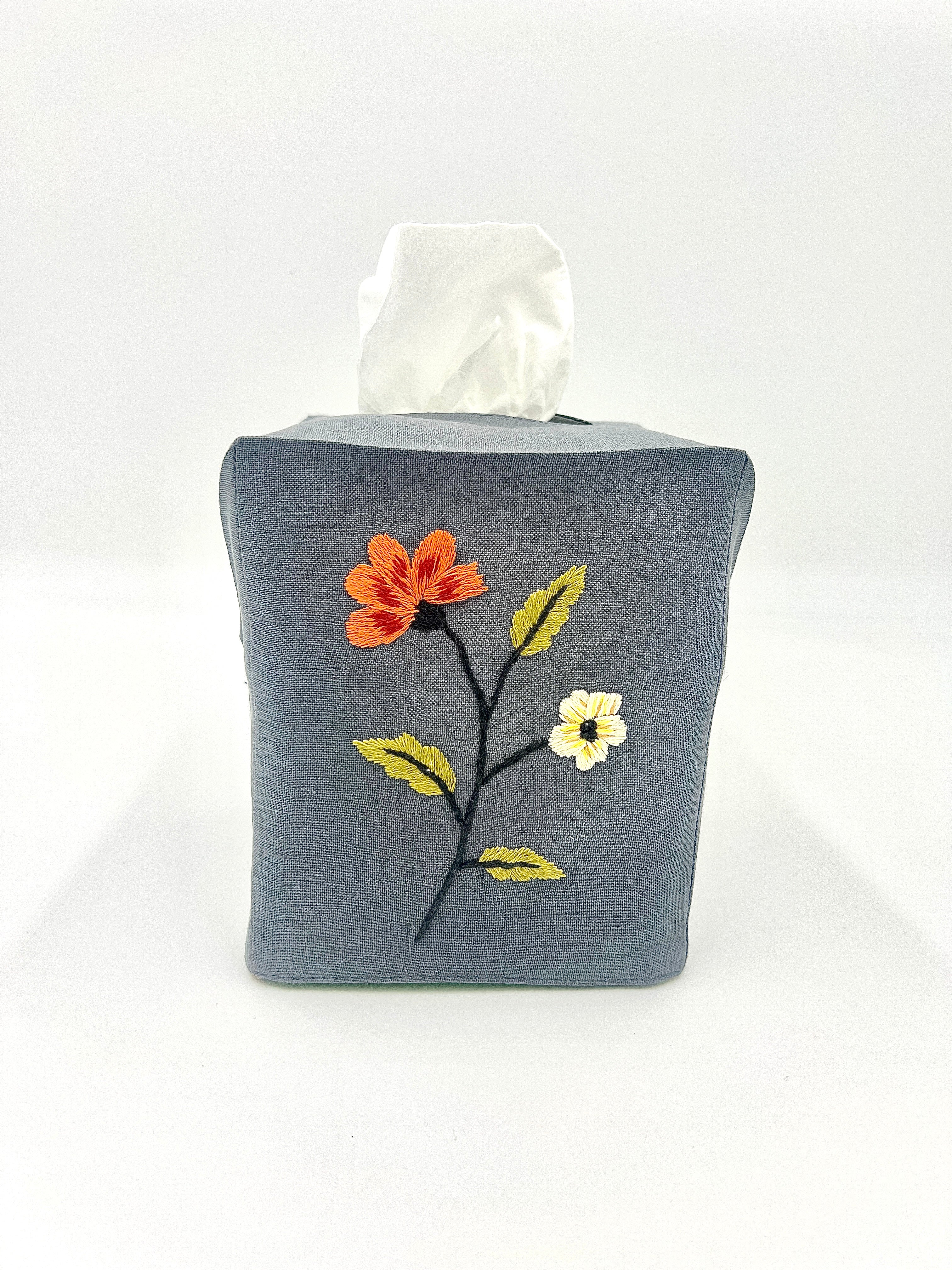 "Botanicals" Hand Embroidered Tissue Box Covers