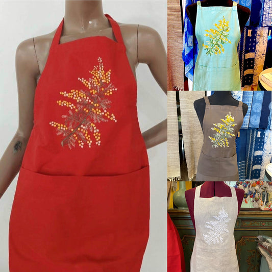 "Botanicals" Aprons, hand embroidered linen or cotton