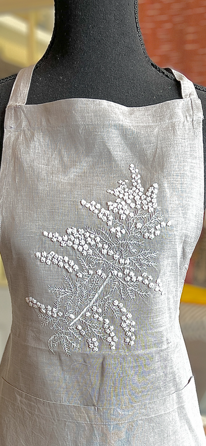 "Botanicals" Aprons, hand embroidered linen or cotton