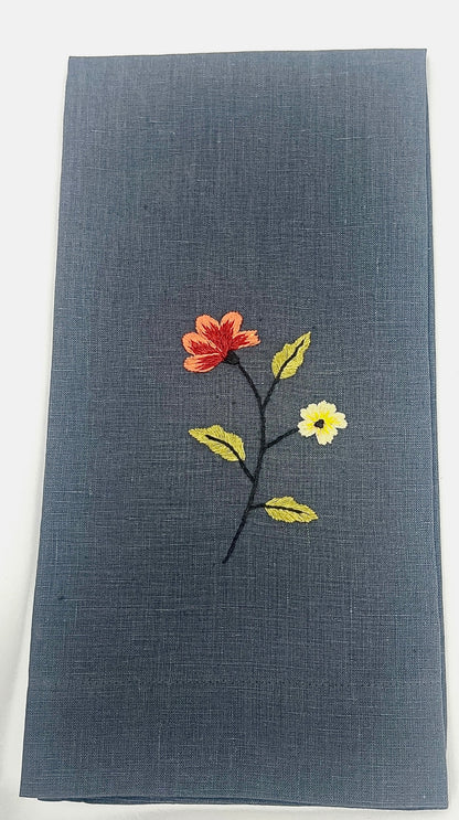 "Botanicals" Hand Towel, hand embroidered linen